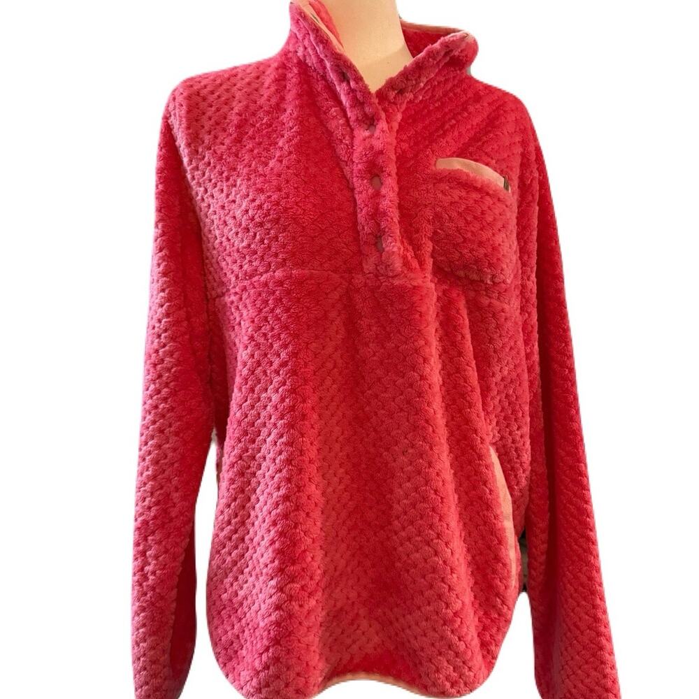 Simply Southern Collection Plush Sherpa Snap Pullover Pink XL Cozy Fleece Jacket